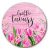 Kép 1/2 - Helló Tavasz tábla - rózsaszín, tulipános - 13cm