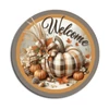 Kép 1/2 - Nyomtatott fa tábla koszorú közép - Welcome kockás tökkel 11,8cm