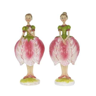 Rózsaszín virágszoknyában lányka rózsával 1db