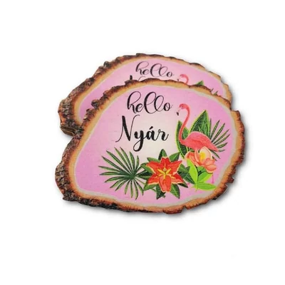 "Helló Nyár" feliratú táblácska, rózsaszín flamingó, 1db