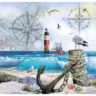 Koktél szalvéta - Tengerpart, iránytűs