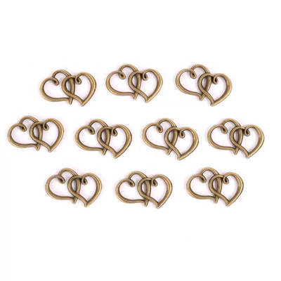 Fém díszítőelem, két szív 3,3 x 2,2 cm, 10 db/csomag