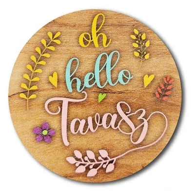 Oh Helló Tavasz tábla - fadeszka mintás - 13cm
