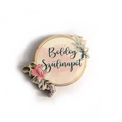 Mini Boldog Szülinapot táblácska, rózsás kör