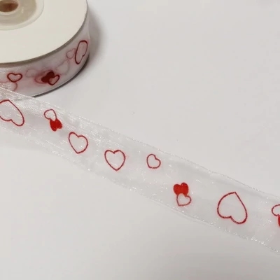Dupla szív mintás organza szalag - 1m