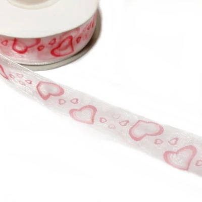 Szív mintás organza szalag - 1m
