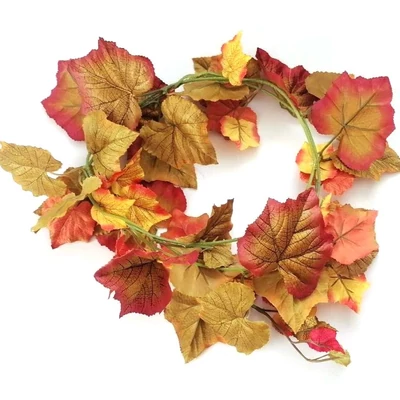 Leveles girland, zöldes-narancs-sárgás selymes tapintású