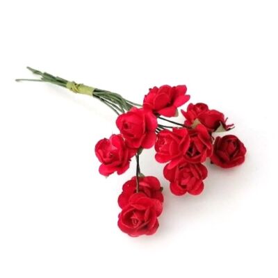Papír mini rózsacsokor, 1,5cm 12 szál - piros
