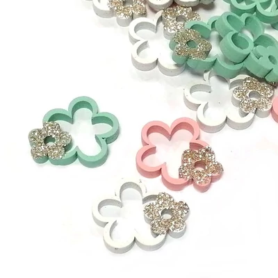 Glitteres fafigura - dupla virág - 1db Glitteres fafigura - dupla virág - 1db