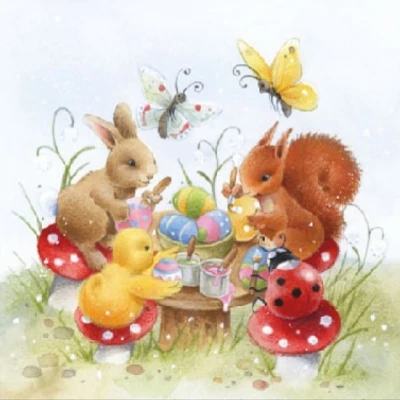 Koktél szalvéta - Nyuszi és mókus festeget