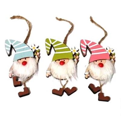 Manó csíkos sapiban virággal, lógólábú fafigura 1 db