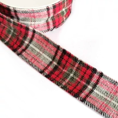 Drótszélű textil szalag, 3,8cm széles - norvég kockás Drótszélű textil szalag, 3,8cm széles - norvég kockás