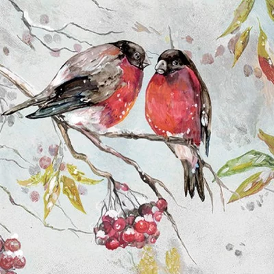 Szalvéta - Két madár havas bogyós faágon