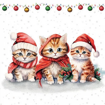 Szalvéta - Mikulás sapis cicák