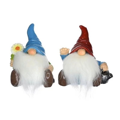 Erdei  szakállas manó ülő, virággal vagy kannával - 1db