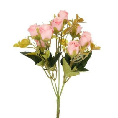 Rózsacsokor levéllel 30 cm - rózsaszín 