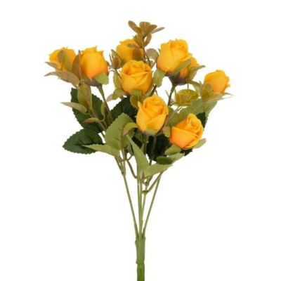 Rózsacsokor levéllel 30 cm - sárga