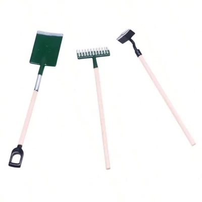 Kerti szerszámok szett, fém fej, fa nyél