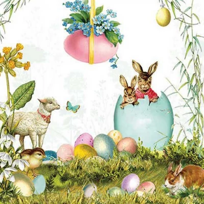 Szalvéta - Húsvéti meglepetés, nyuszik-bari-kismadár