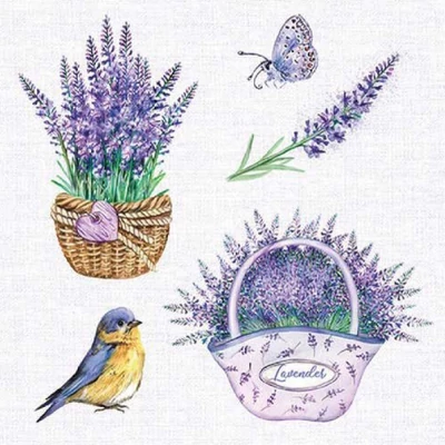 Szalvéta - Levendula, kismadár, pillangó