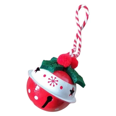 Piros-fehér gömbcsengő, magyallal, akasztós -4cm