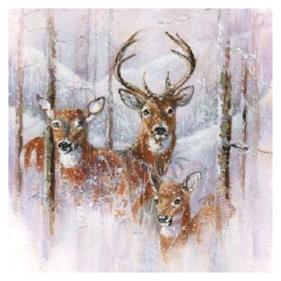 Koktél szalvéta - Szarvas család, havas táj