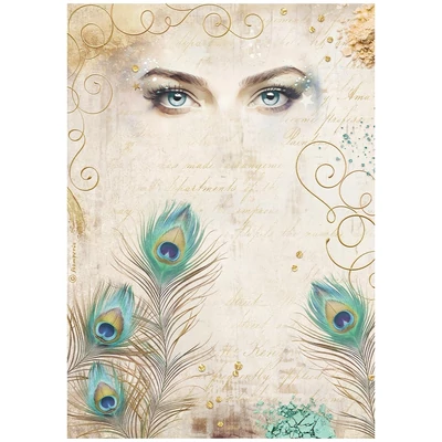 Rizspapír A4 - Masquerade eyes and feathers