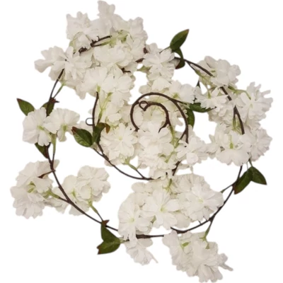 Virág girland - Barackvirág levéllel, fehér