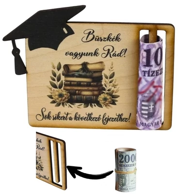 Nyomtatott fa - Diplomaosztó és ballagási pénztartó - kalappal  Nyomtatott fa - Diplomaosztó és ballagási pénztartó - kalappal