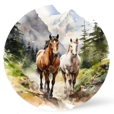  Nyomtatott fa tábla koszorú közép - Lovak hegyekben 11,8