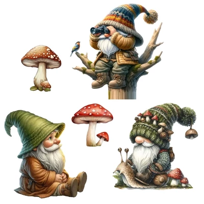  Nyomtatott dekorkarton - Sapkás manó és gomba csomag 5db/cs