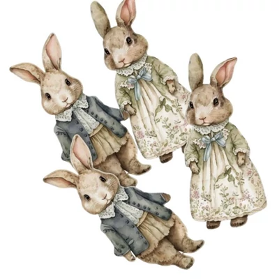  Nyomtatott dekorkarton - Klasszik nyuszi pár 8cm 4db/csomag