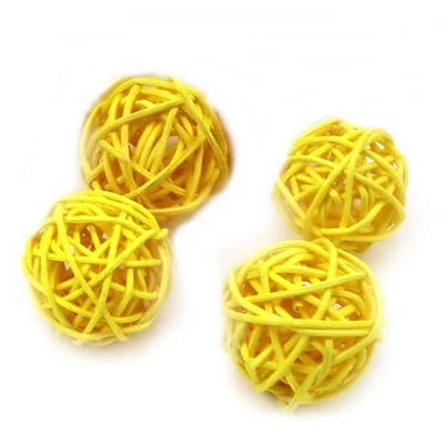 Rattan golyócska 3cm, 4db/csomag -  citromsárga