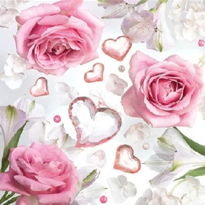 Koktél szalvéta - Rózsa és szívek