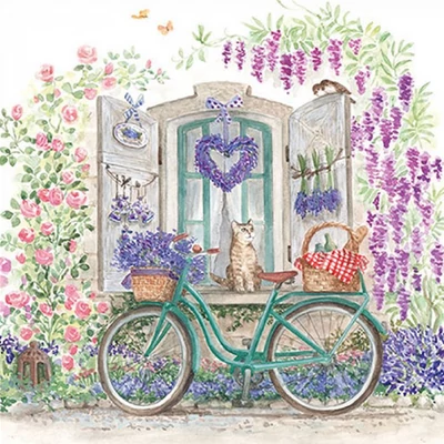 Szalvéta - Levendula, bicikli, cica