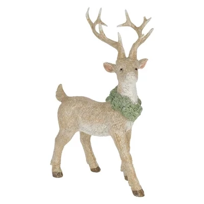 Szarvas zöld koszorúval álló, glitteres 11x7x17 cm