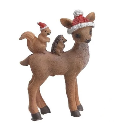 Piros sálas szarvas sünivel és mókussal a hátán, poly