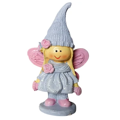 Kötött ruhás, sálas tündérke, pink-szürke