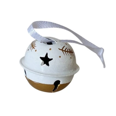 Arany fenyőágas-csillagos gömbcsengő, akasztós, fehér-arany - 3cm