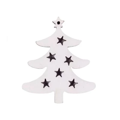 Fa dekor - Fehér mini fenyőfa, csillag kivágással