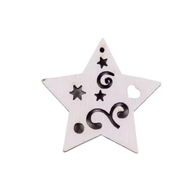 Fa dekor - Fehér mini csillag, csillag-szív-spirál kivágással