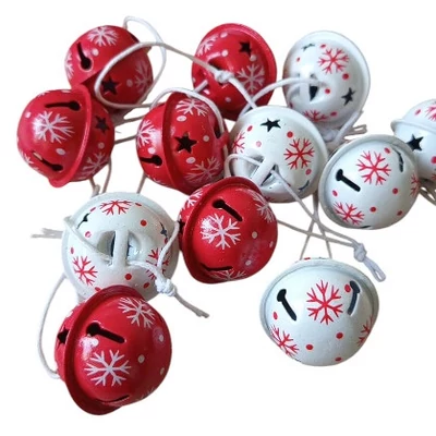Fém gömbcsengő, akasztós, hópelyhes, piros-fehér - 3cm - 1db