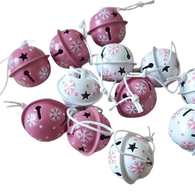 Fém gömbcsengő, akasztós, hópelyhes, mályva-fehér - 3cm - 1db