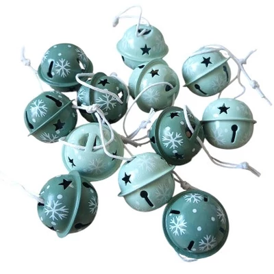 Fém gömbcsengő, akasztós, hópelyhes, zöld mix - 3cm - 1db