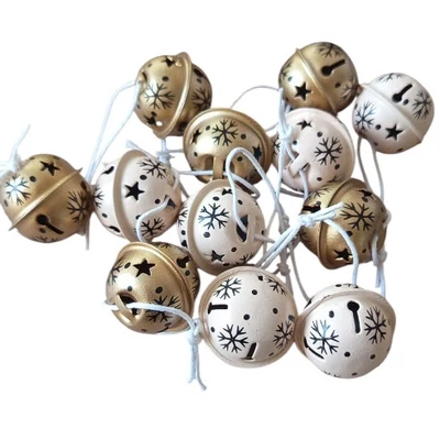 Fém gömbcsengő, akasztós, hópelyhes, krém-arany - 3cm - 1db