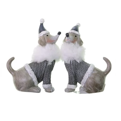 Kutya figura fehér szőrmés sállal, ülő - 1db