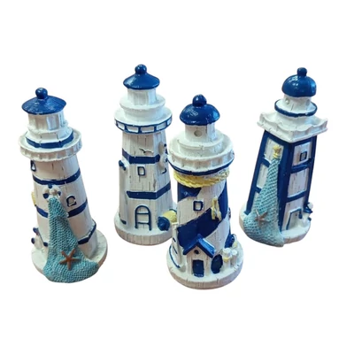 Fa világítótorony, kék-fehér 10cm - 1db