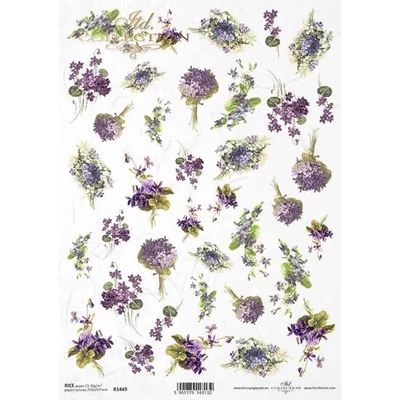 Rizspapír A4 - Lila virágok