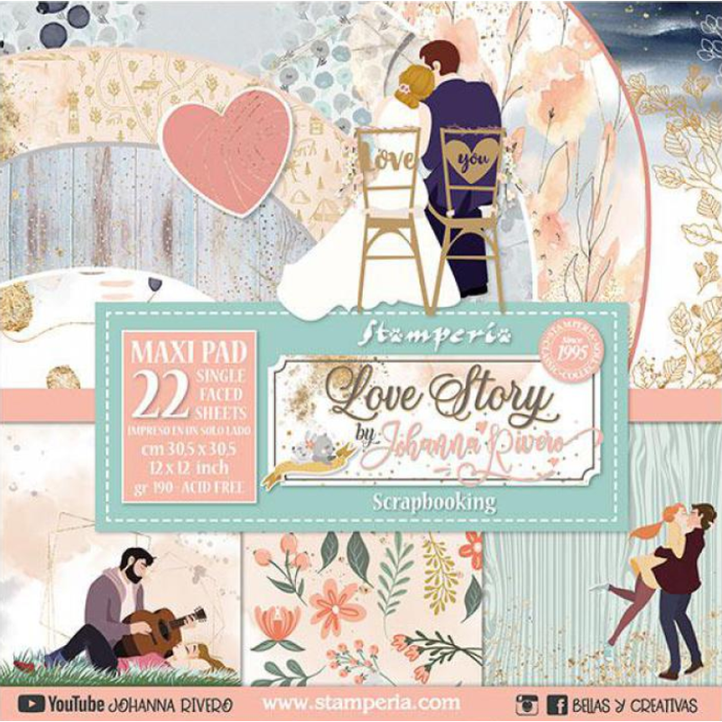 Scrapbook papírtömb 30x30 cm - "Love story"- MAXI 22féle/cs 