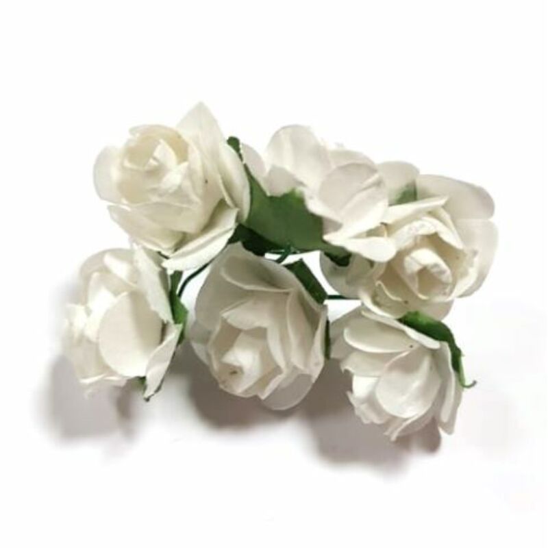 Papír mini rózsacsokor, fehér